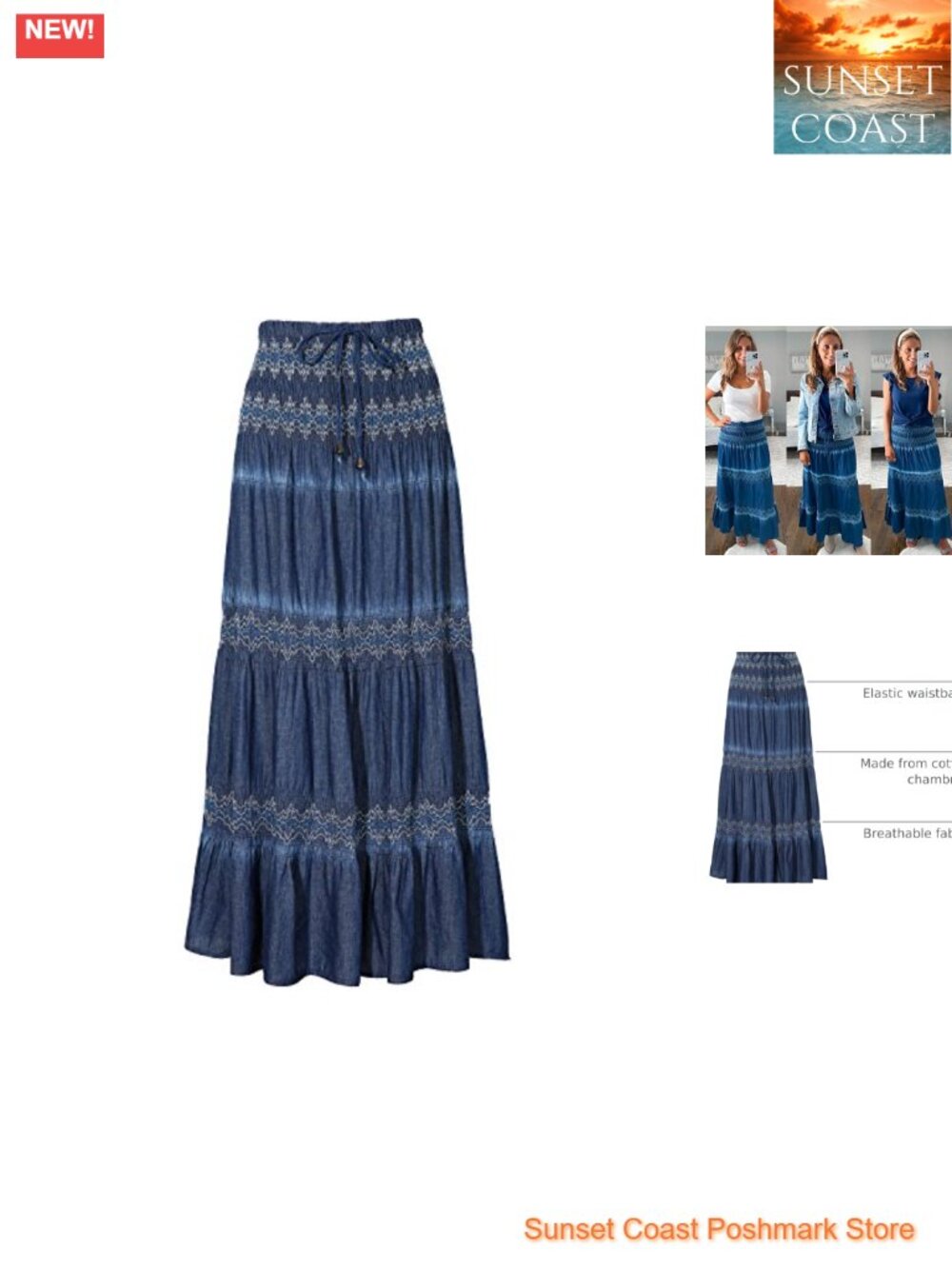 High Waist Pleated Tiered Long Maxi Denim Skirt Casual Style